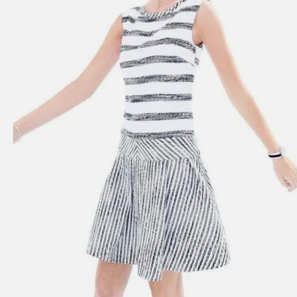 J. Crew Tweed Striped Drop Waist Dress White, Navy Blue, Size 10